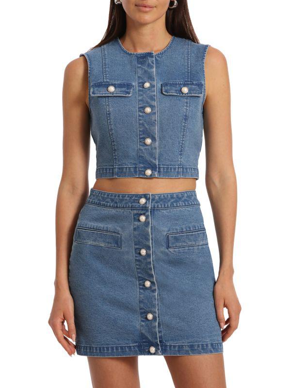 Avec Les Filles 2-Piece Denim Crop Top & Mini Skirt Set