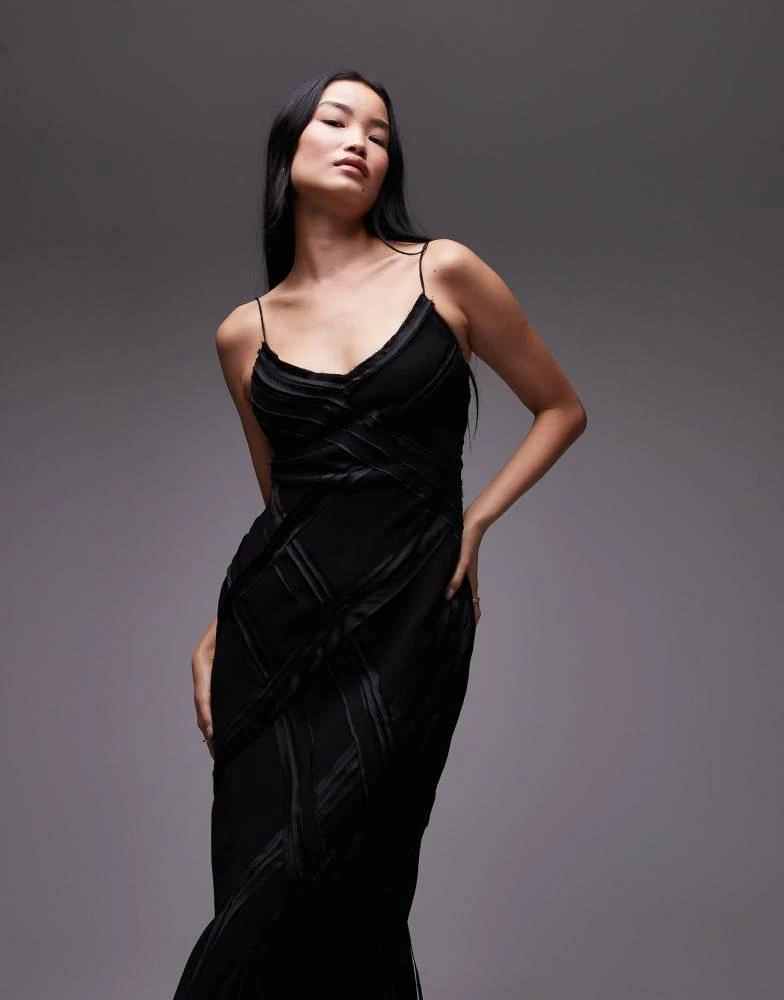Topshop Topshop premium raw seam detail midi slip dress in black 1