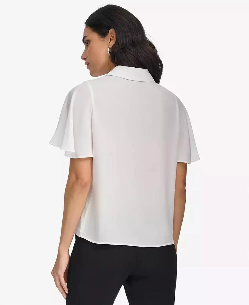 Calvin Klein Petite Tie-Neck Flutter-Sleeve Button-Down Blouse 2