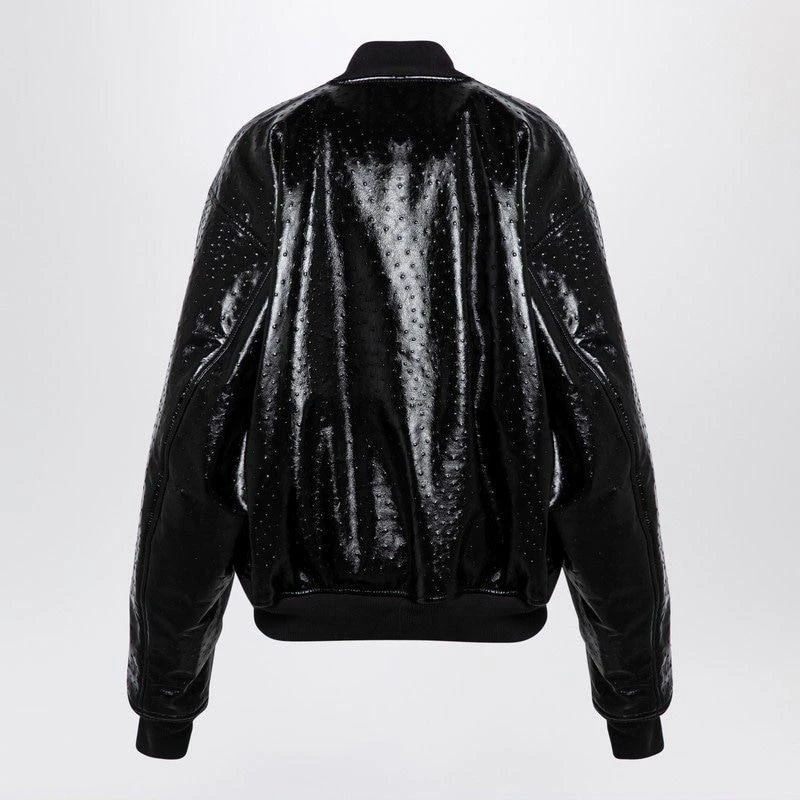 BLACK LEATHER OSTRICH-EFFECT BOMBER JACKET – On Sale Now with Up
