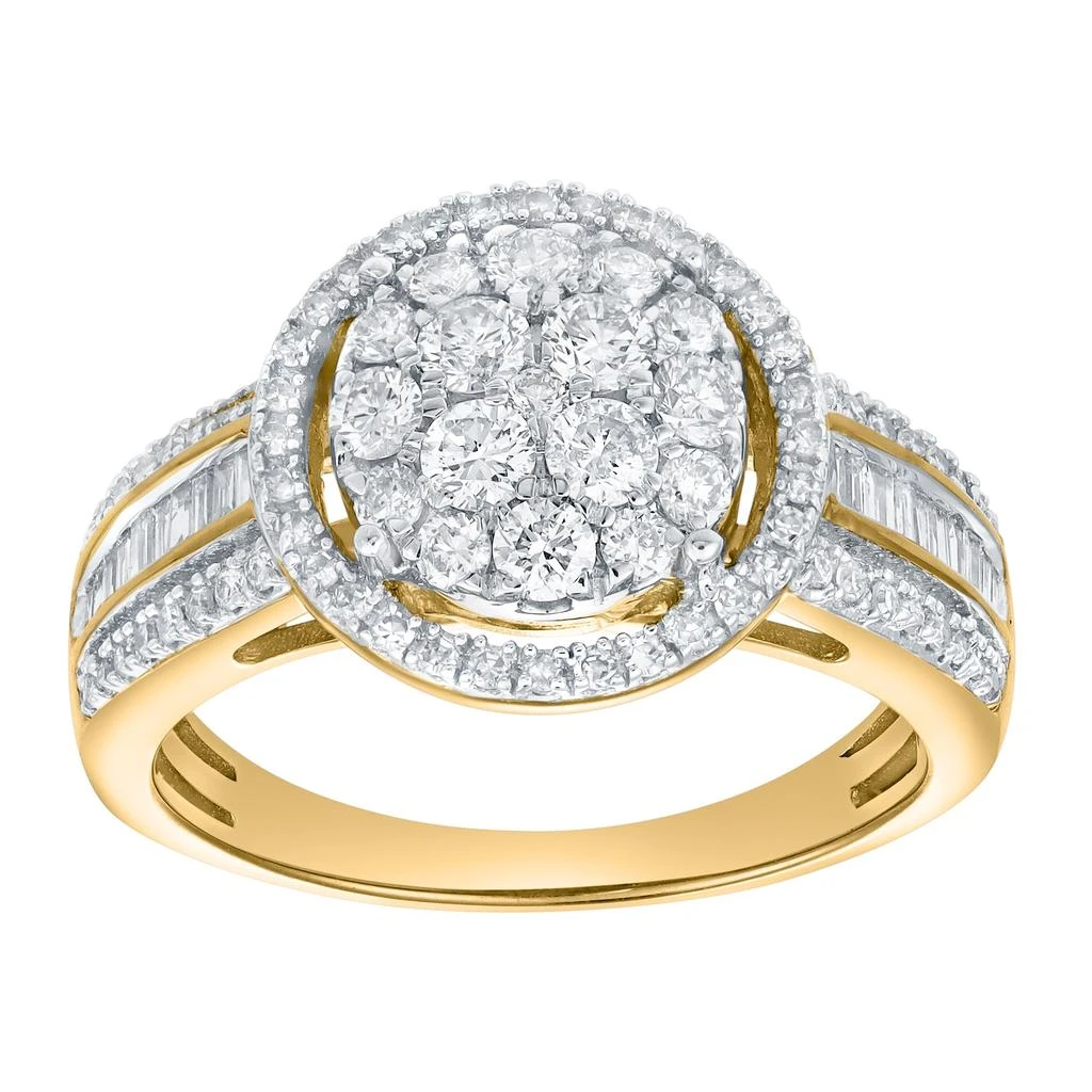 LuvMyJewelry Valencia 0.90 Cts Natural Diamond Halo Cluster 14K Gold Ring