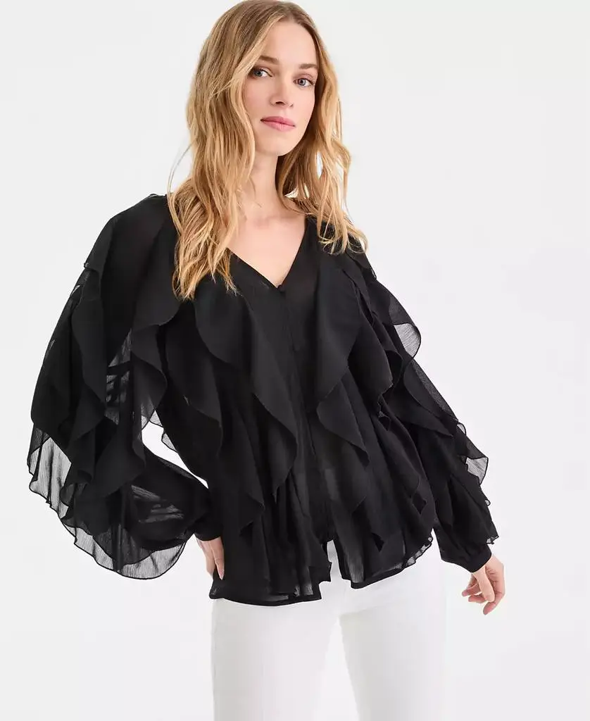 INC International Women's Long-Sleeve Ruffled Blouse, Macy's Exclusive