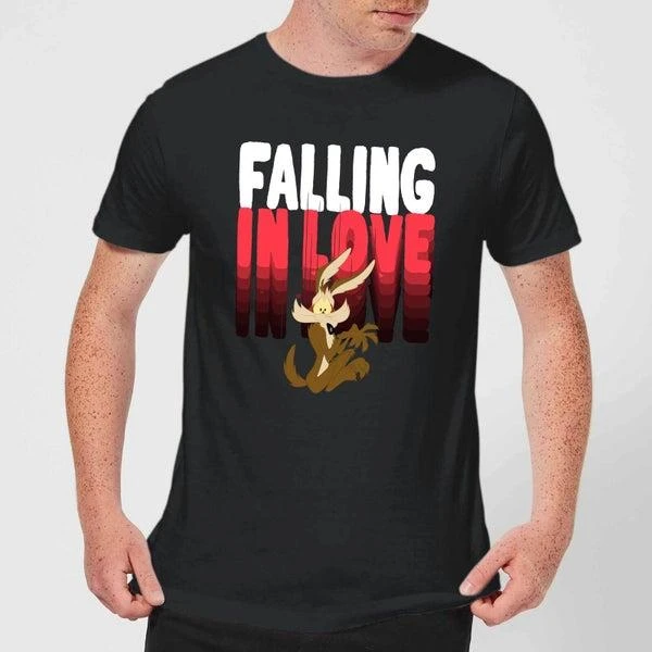 Original Hero Looney Tunes Falling In Love Wile E. Coyote Men's T-Shirt - Black 1