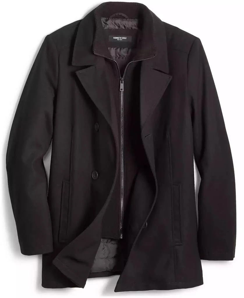 Kenneth Cole Men's Double Breasted Wool Blend Peacoat with Bib 4