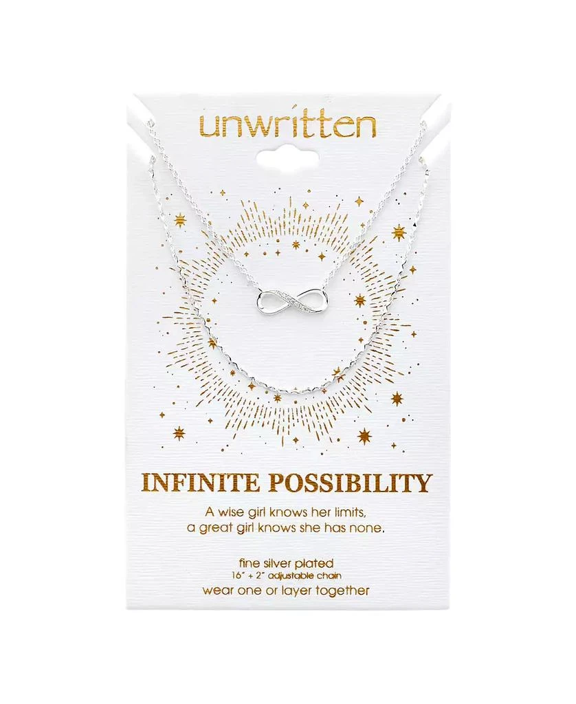 Unwritten Silver Plated Clear Cubic Zirconia Infinity Duo Necklace with Studded Second Chain 2