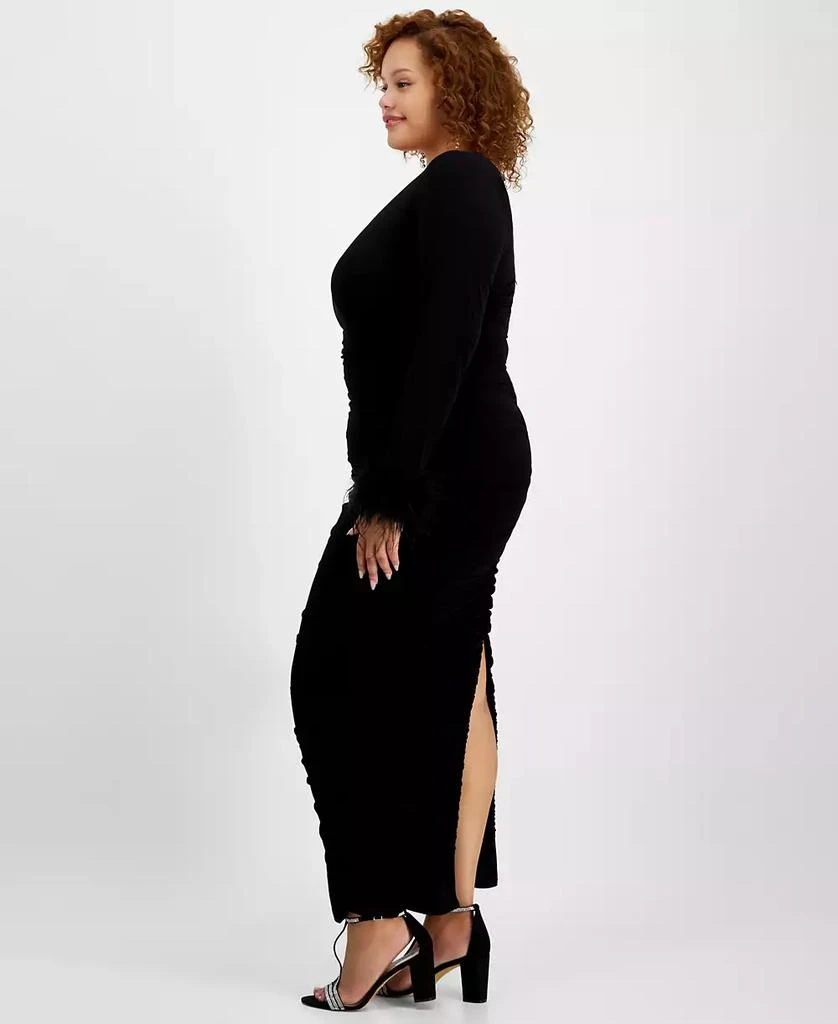 City Studios Trendy Plus Size One-Shoulder Feather-Cuff Gown 4