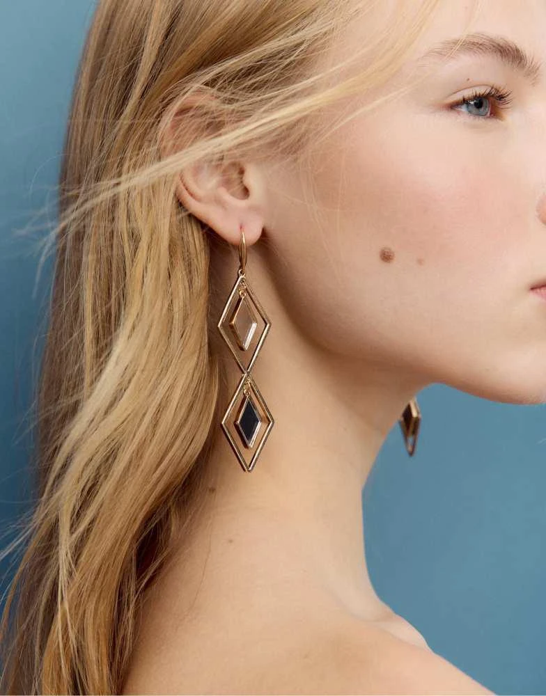 Stradivarius Stradivarius Mirror effect rhombus earrings in gold 3