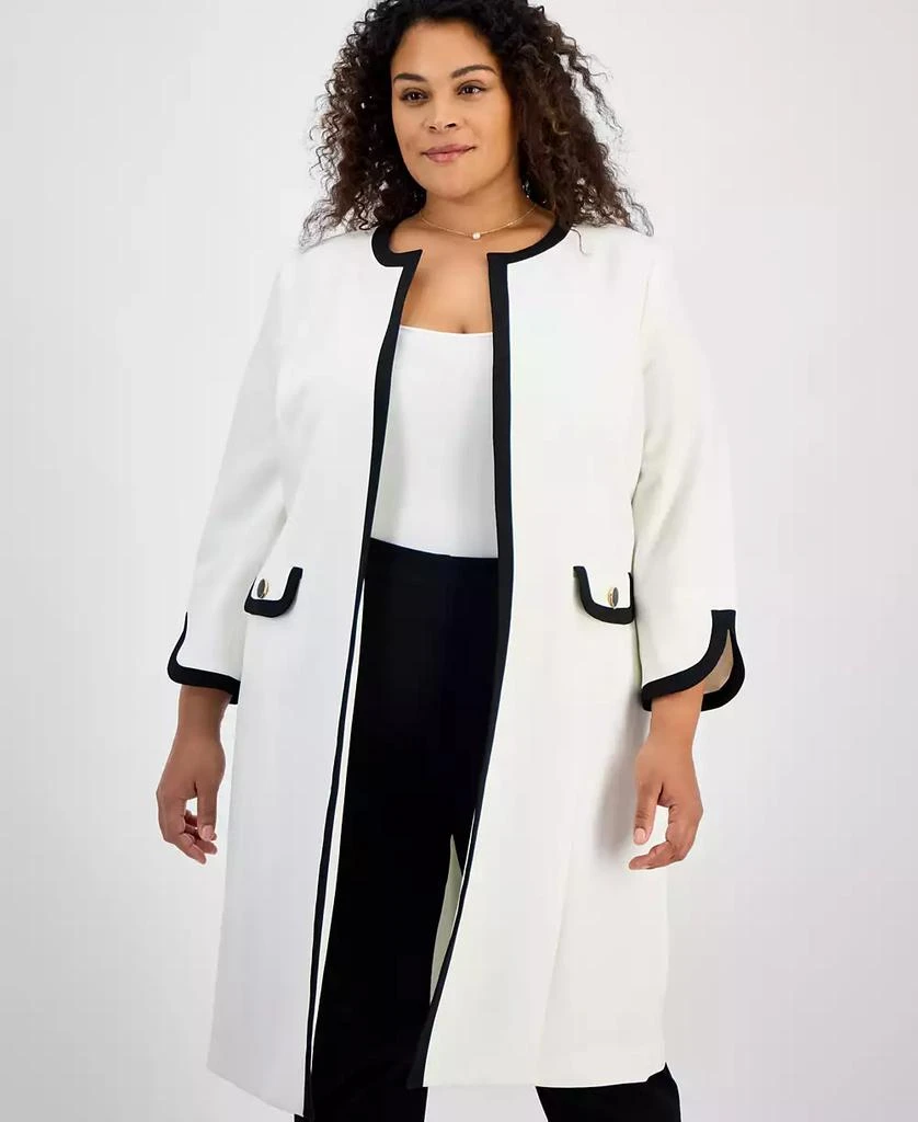 Kasper Plus Size Contrast Trim Long Topper Jacket 1