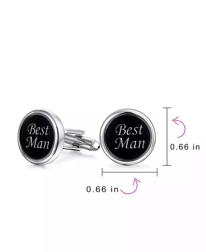 Bling Jewelry BEST MAN Script Words Round Black White Shirt Cuff Links Groomsmen Party Gift Brass Bullet Hinge Back 3