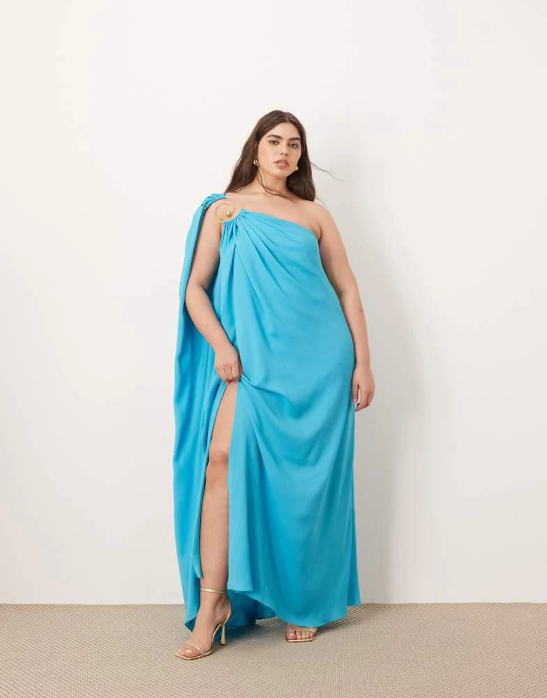 ARRANGE ARRANGE Curve spiral trim one shoulder maxi dress in turquoise blue 1