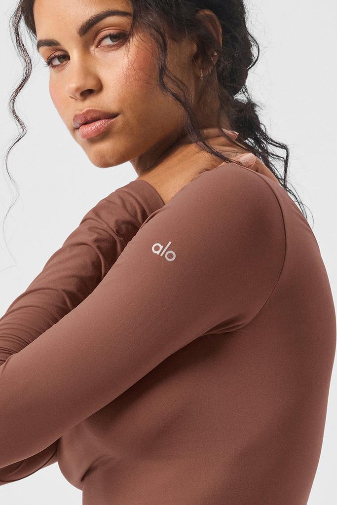 Alo Asymmetric Sheer Glow Long Sleeve - Black - Yoga - Free