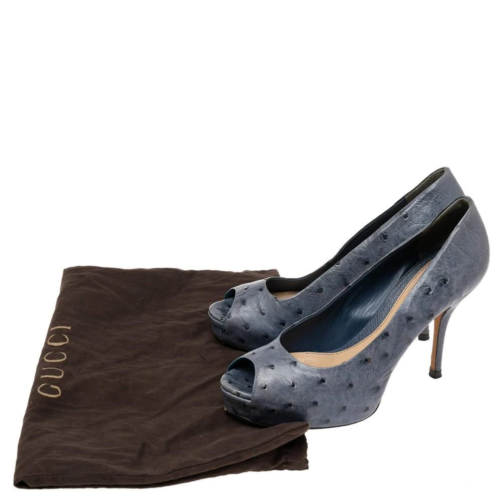 Gucci Gucci Blue Ostrich Leather Peep Toe Platform Pumps Size 38  9