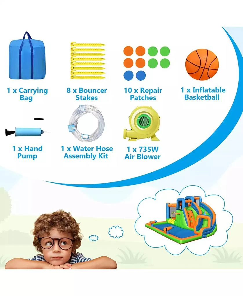 Gymax Inflatable Water Slide Giant Bounce Castle with Dual Climbing Walls and 735W Blower 8