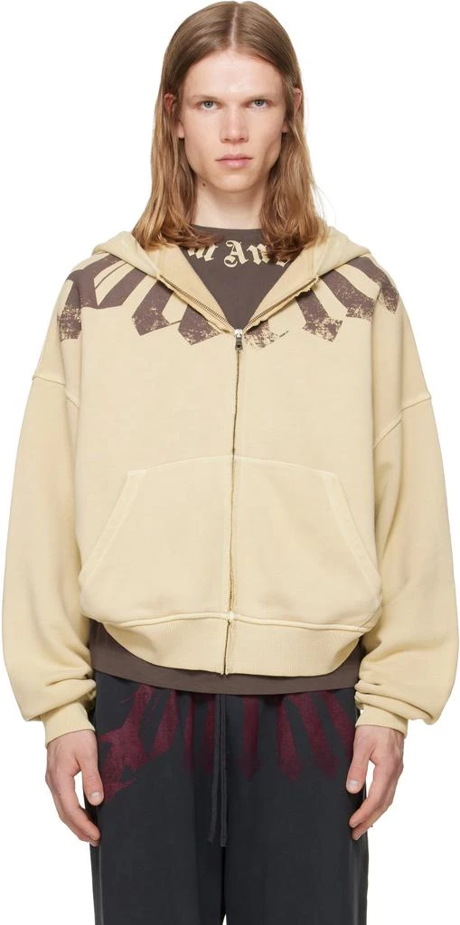 Palm Angels Beige Big Neck Logo Zip Hoodie