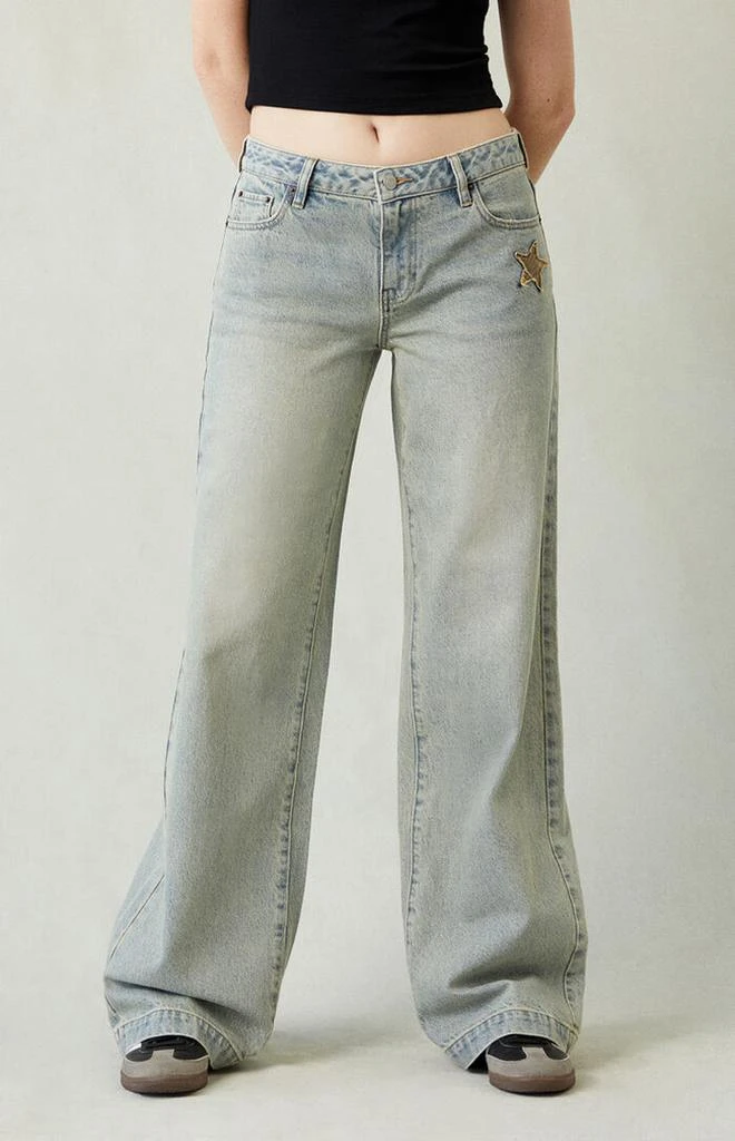 PacSun Casey Camo Star Low Rise Baggy Jeans Light Indigo 3