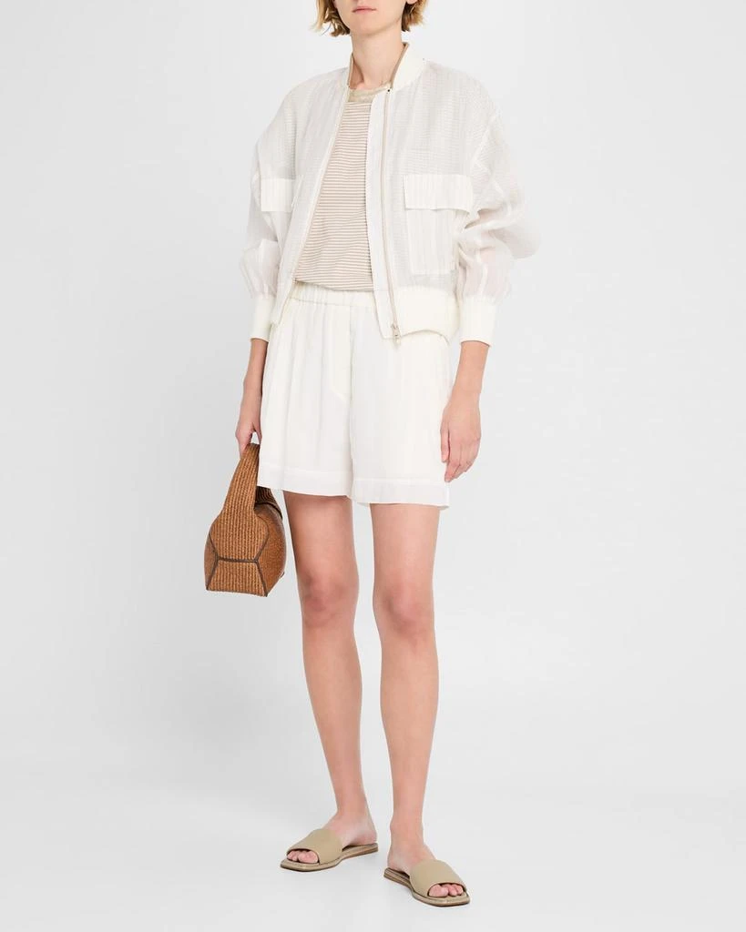 Brunello Cucinelli Metallic Monili-Collar Striped Jersey T-Shirt 2