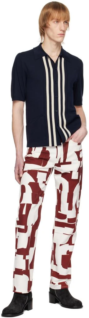 Dries Van Noten White & Burgundy Print Jeans 4