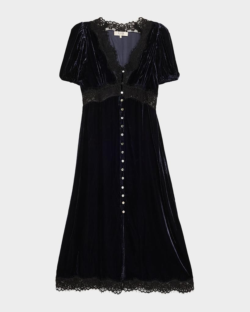 Sea Clarice Lace-Trim Velvet Midi Dress