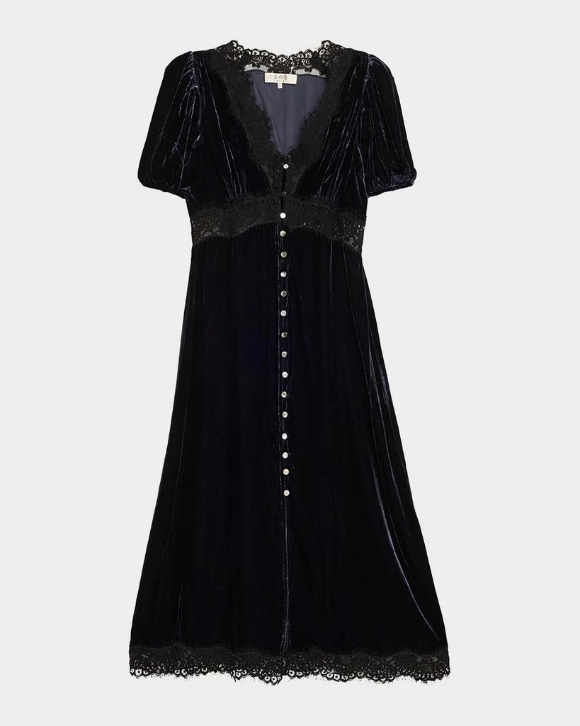 Sea Clarice Lace-Trim Velvet Midi Dress 1