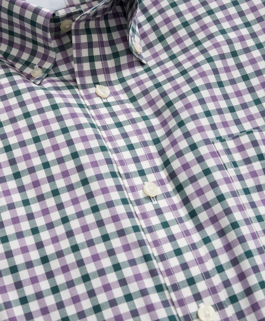 Brooks Brothers Stretch Supima® Cotton Non-Iron Twill Polo Button Down Collar Checked Shirt