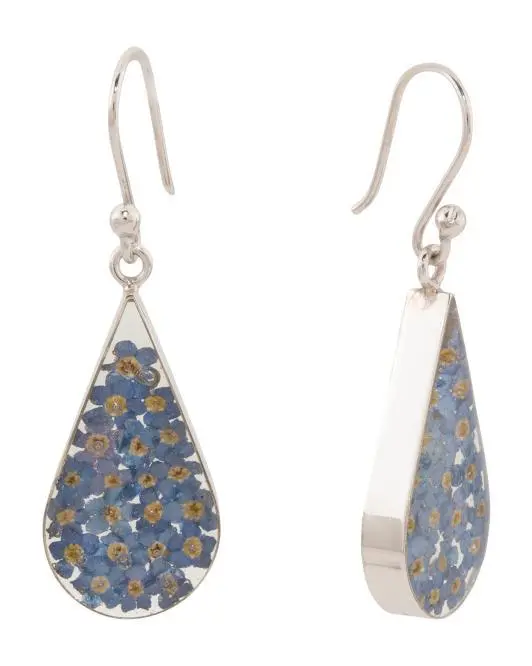 SEED & SAGE Made In Mexico Sterling Silver Blue Flower Teardrop Earrings