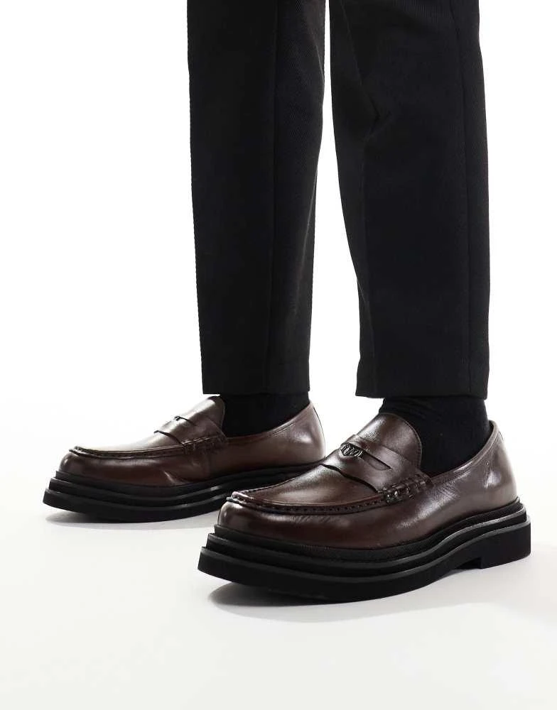 Shop Walk London Brooklyn Penny loafer in brown leather on  display picture 2