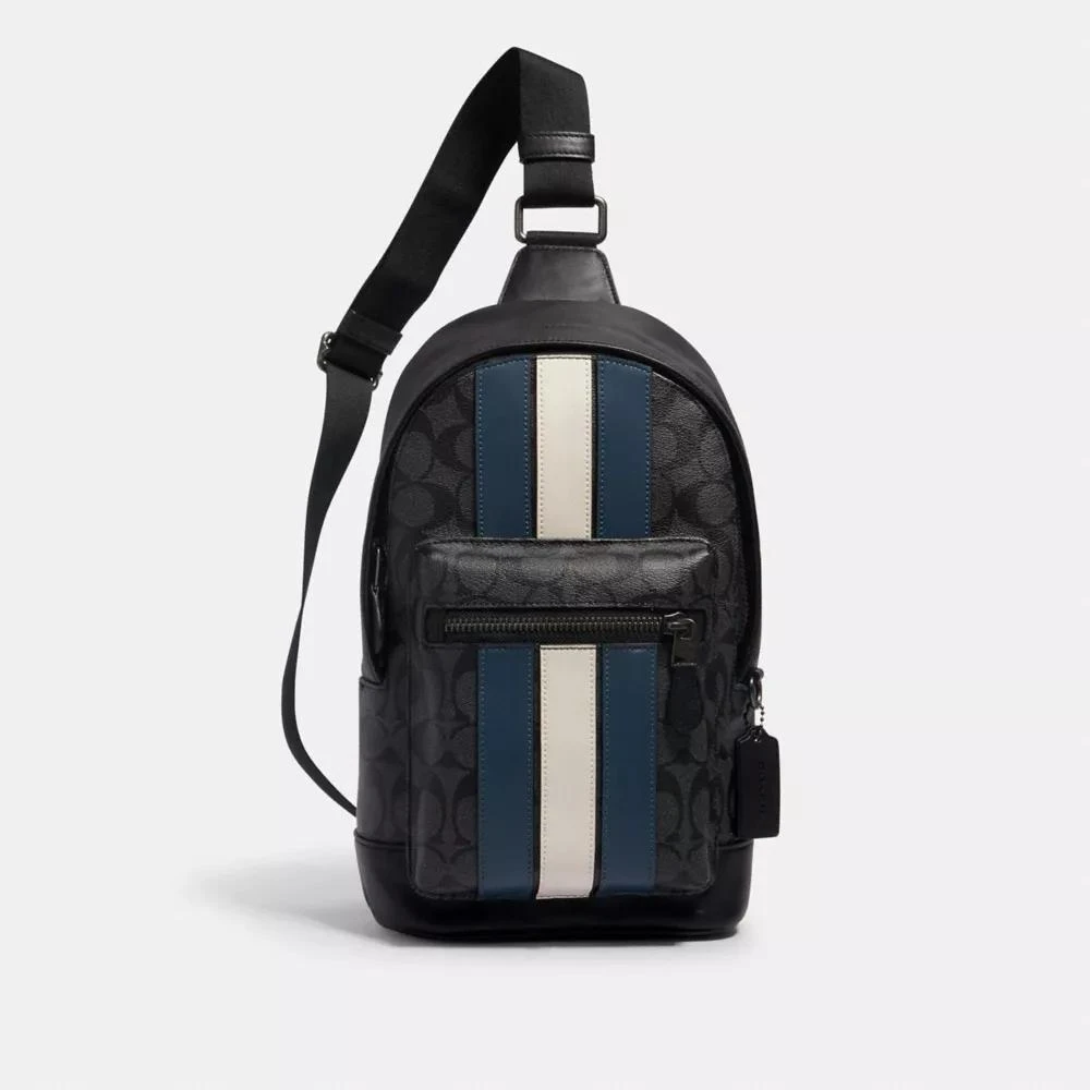 Coach West Pack In Signature Canvas With Varsity Stripe 1