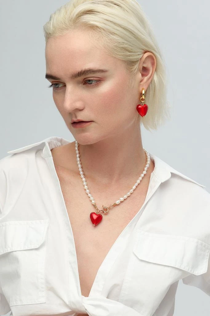 Classicharms Esmée Red Glaze Heart Dangle Earrings 2