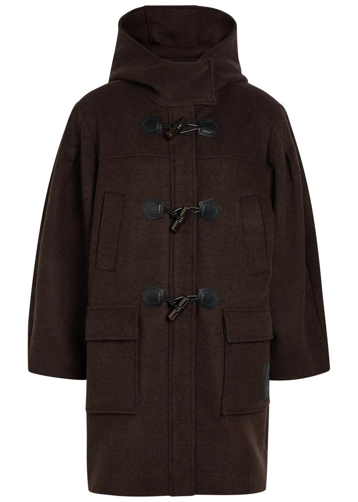 Ganni Logo-appliquéd hooded wool-blend peacoat