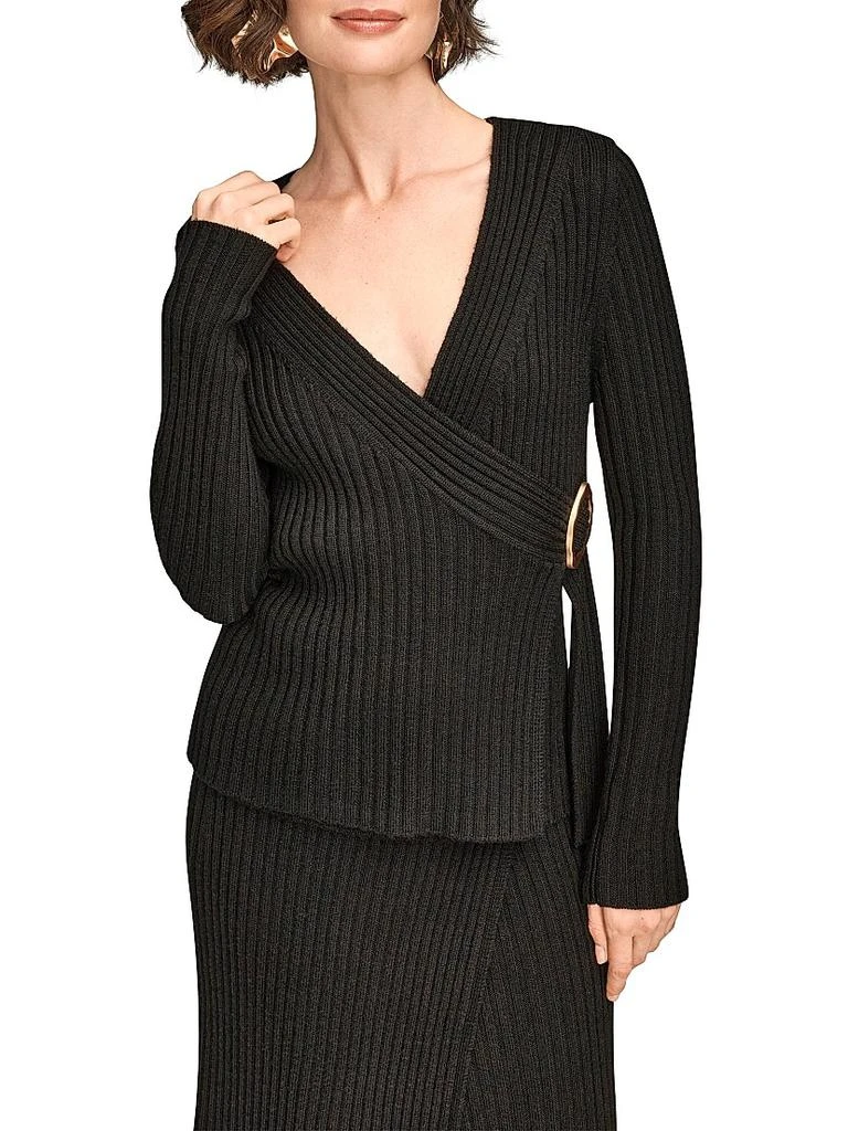Donna Karan Wool Rib-Knit Tie-Waist Cardigan 3