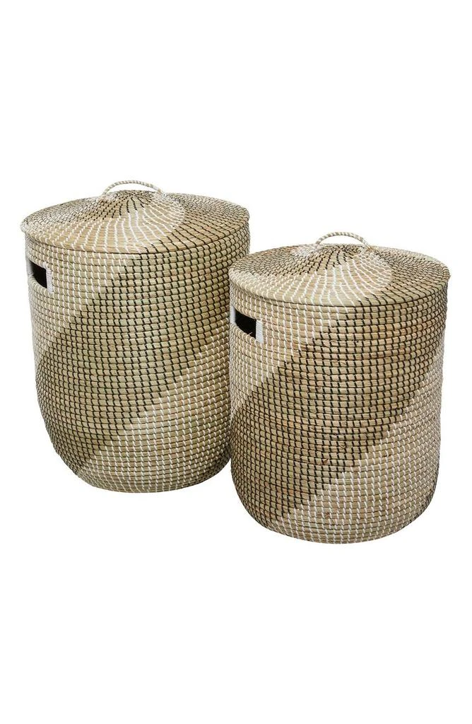 GINGER BIRCH STUDIO Brown Seagrass Handmade Two-Tone Storage Basket with Matching Lid - Set of 2