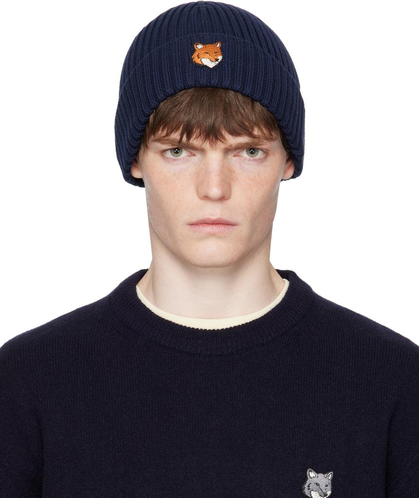 Maison Kitsune Black Bold Fox Head Patch Beanie - Hats