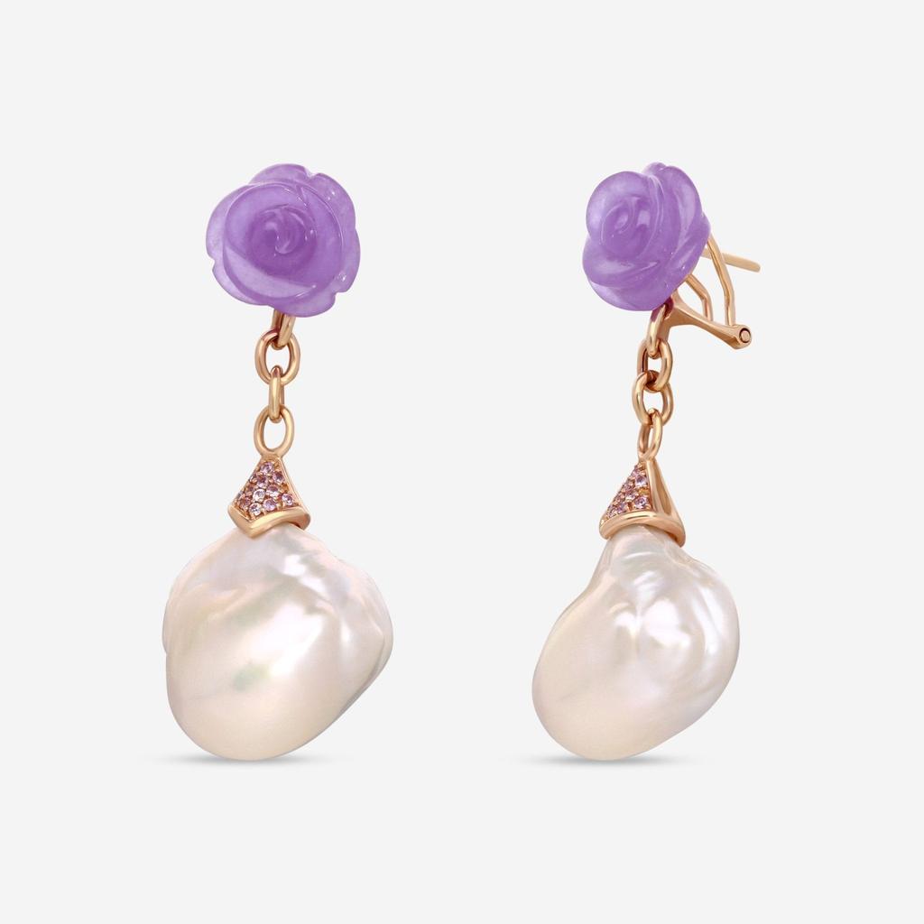 Mimi Milano Mimi Milano Boutique 18K Rose Gold, Purple Jade, Pink Sapphire & Pearl Drop Earrings 3MG108