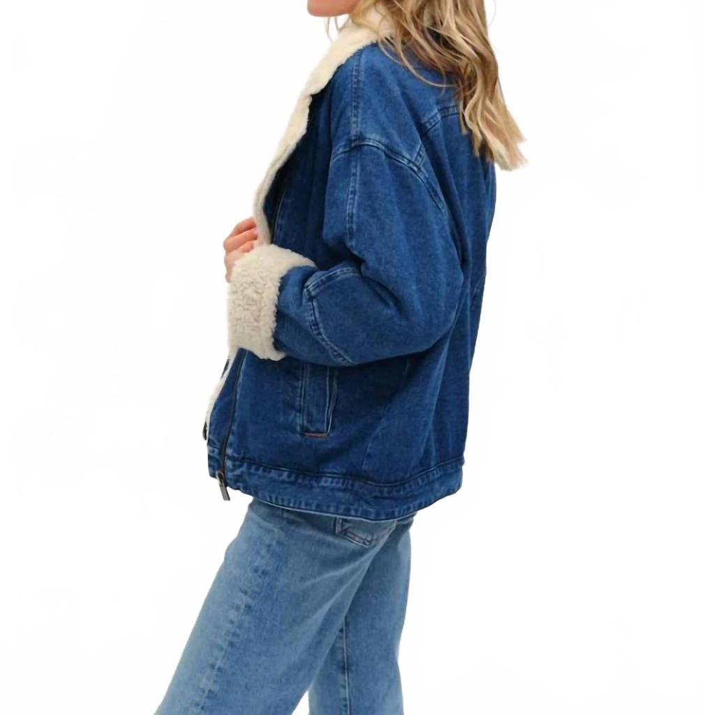 SIX/FIFTY Williston Faux Fur Denim Jacket In Light Blue 2