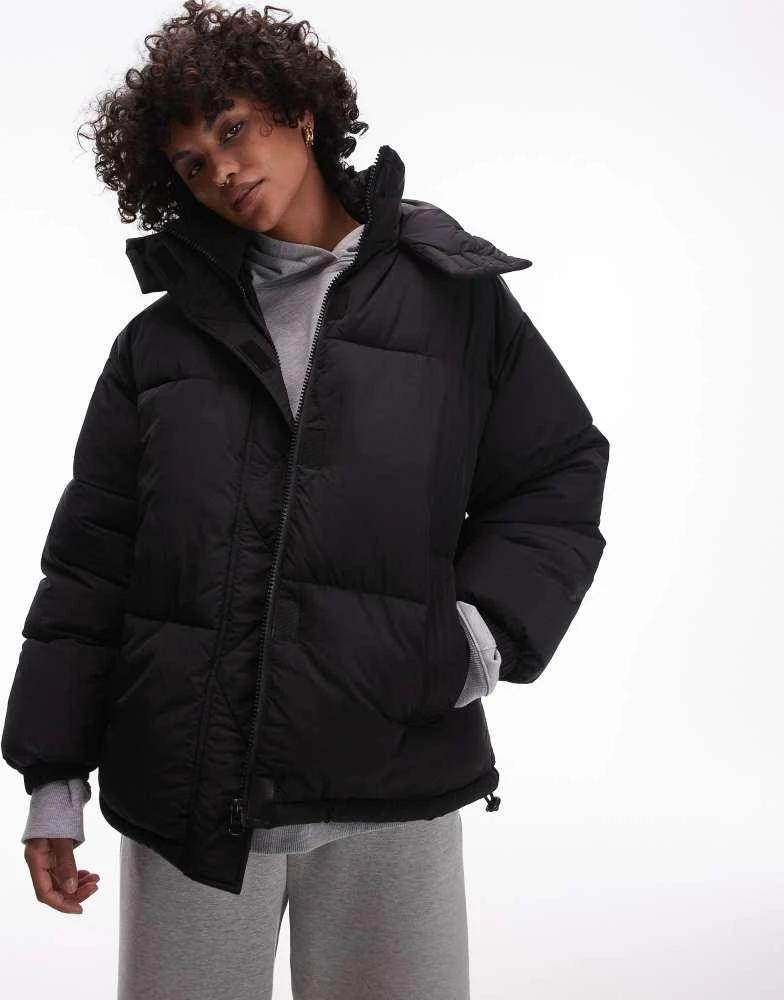 Topshop Topshop puffer jacket with hood in black 1