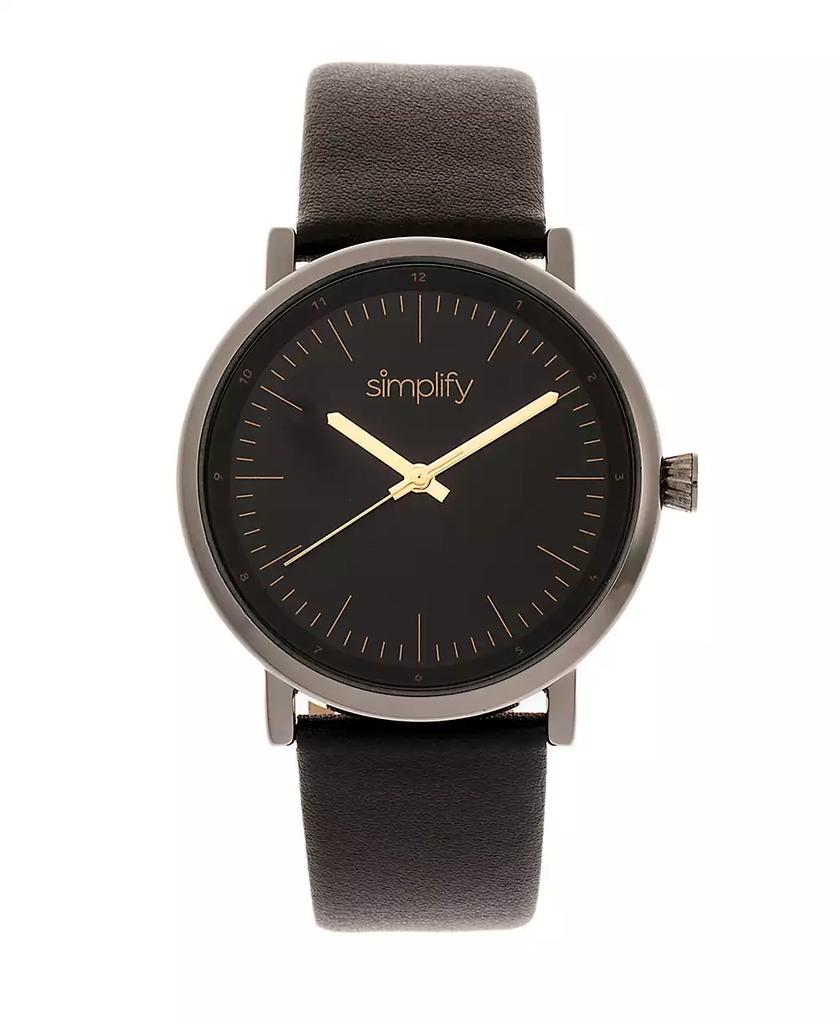 Simplify Quartz The 6200 Black Dial, Genuine Gunmetal Leather Watch 39mm
