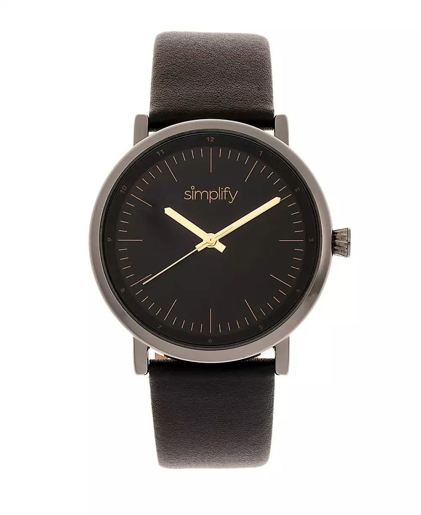 Simplify Quartz The 6200 Black Dial, Genuine Gunmetal Leather Watch 39mm 1