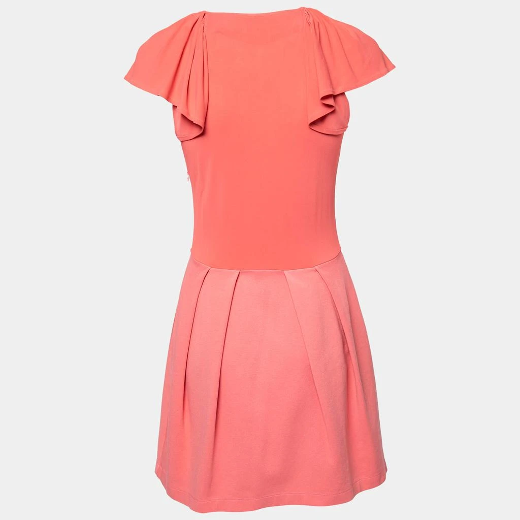 RED Valentino RED Valentino Coral Pink Jersey & Knit Bow Detail Pleated Dress S 2