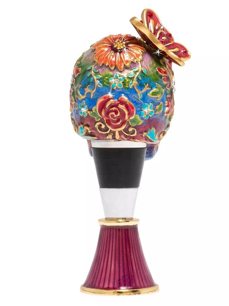 Jay Strongwater Calavera 2-Piece Skull 14K Yellow Goldplated Stainless Steel &amp; Swarovski Crystal Winestopper &amp; Stand Set 3