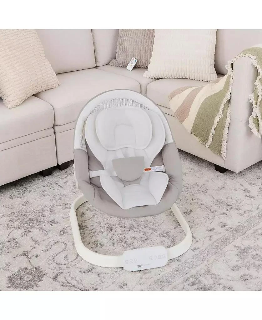 Evolur Baby evolur Comfort Cocoon Swing: TUYA voice control, 5-speed sway with remote. Features touchscreen music, removable canopy, toys, and 5-point harness. 2