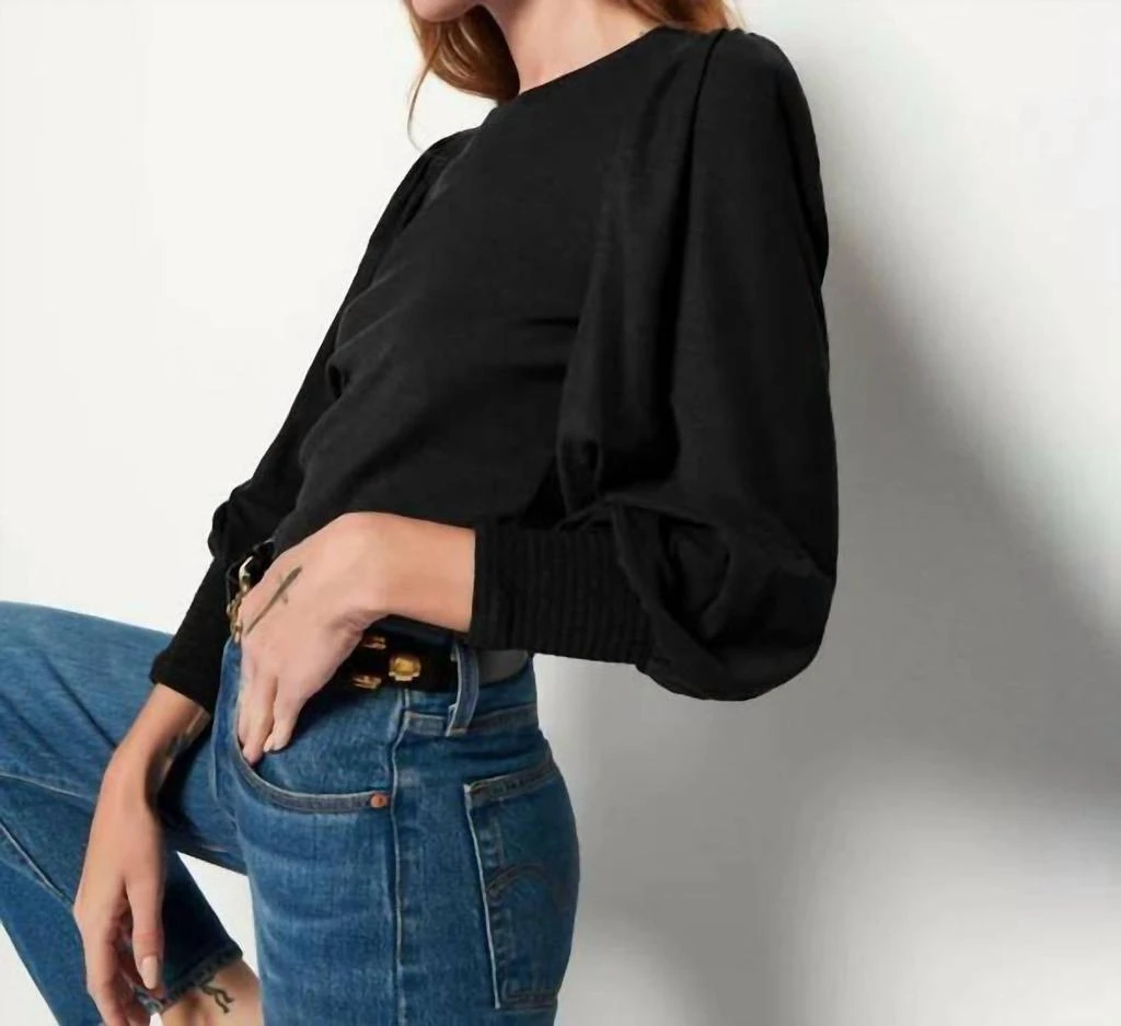 Nation LTD Loren Smocked Peasant Tee In Black 2
