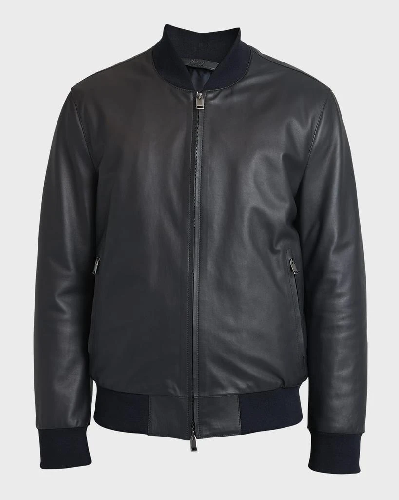 Brioni Men's Classic Leather Bomber Jacket 2