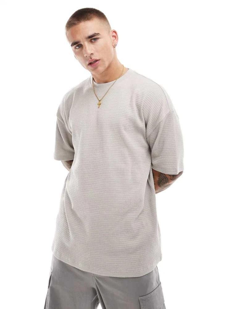 New Look New Look textured oversized t-shirt in stone 1