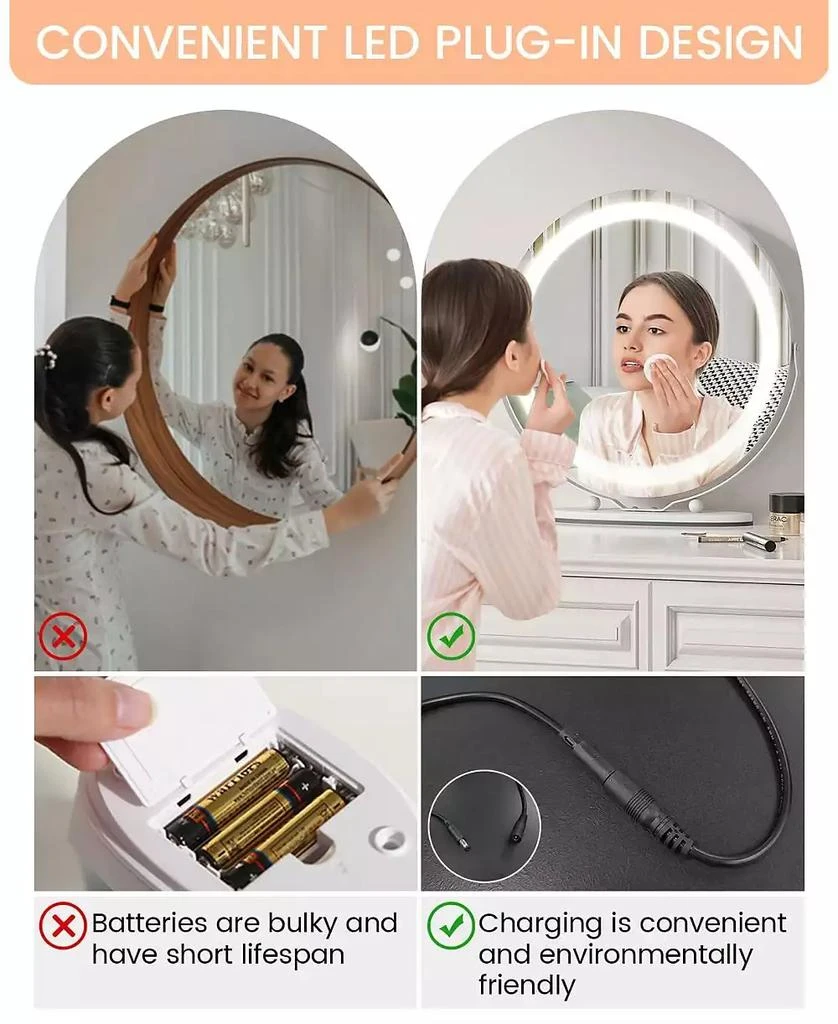 Homfan 19 in Vanity Mirror with Led Lights, Large Round Makeup Mirror with Touch Control and 3 Color Lighting Modes 4