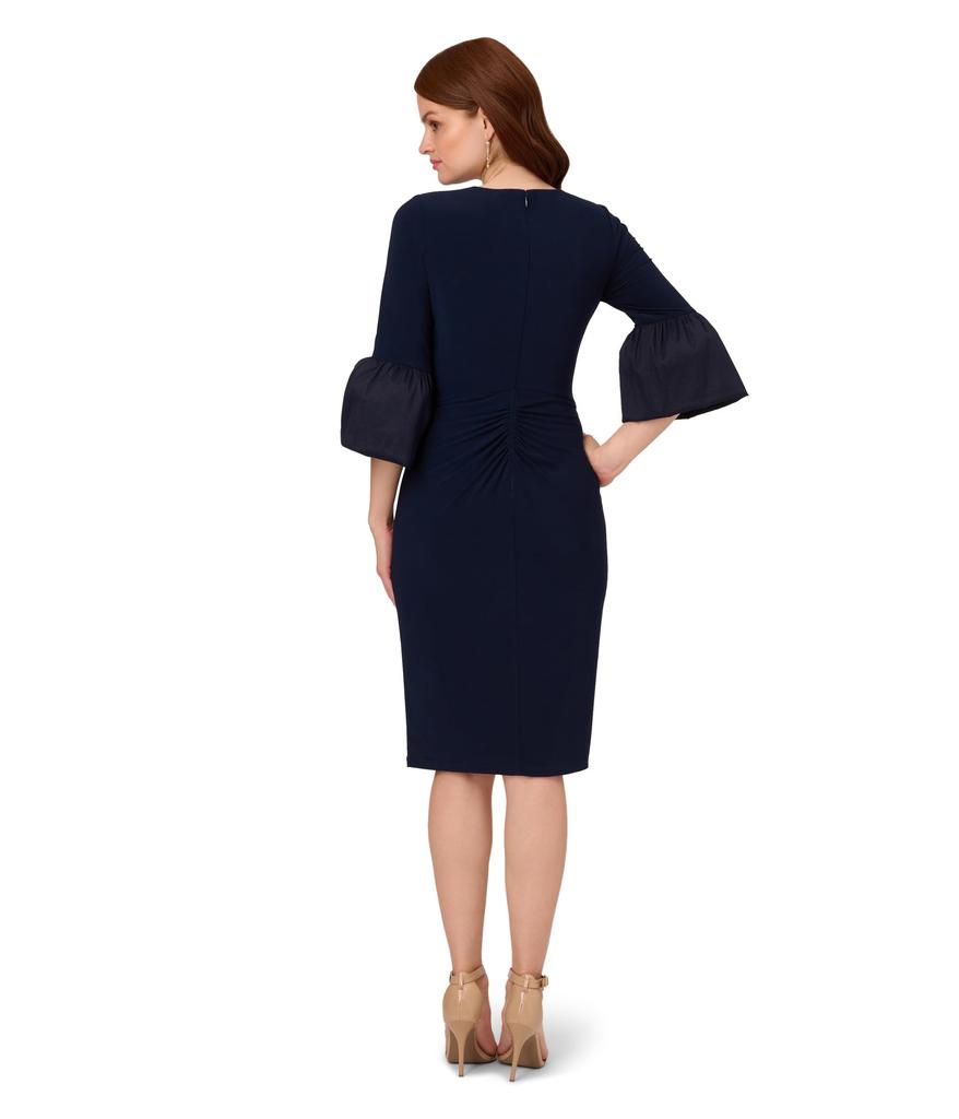 Adrianna Papell Stretch Jersey Twist Front Dress with Taffetta Bell Sleeve