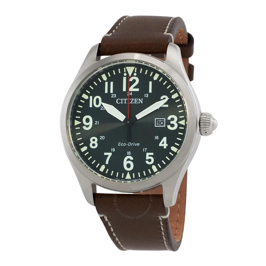 Citizen Eco-Drive Green Dial Brown Leather  Men's Watch BM6838-25X 1