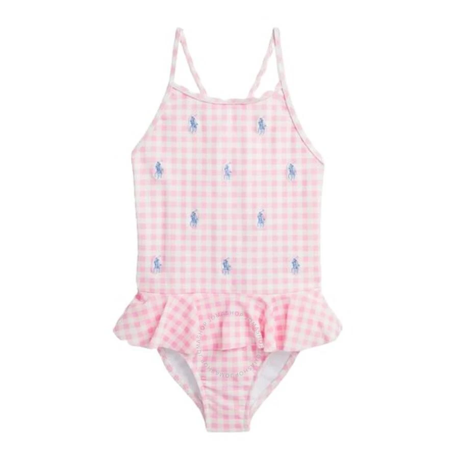 Ralph Lauren Girls Polo Pony-Embroidered Check-Pattern Swimsuit 1