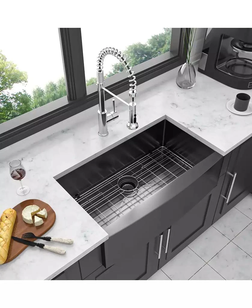 Flynama 36x21x10inch Gunmetal Black Farmhouse Kitchen Sink Stainless Steel Apron Front 16 Gauge 2