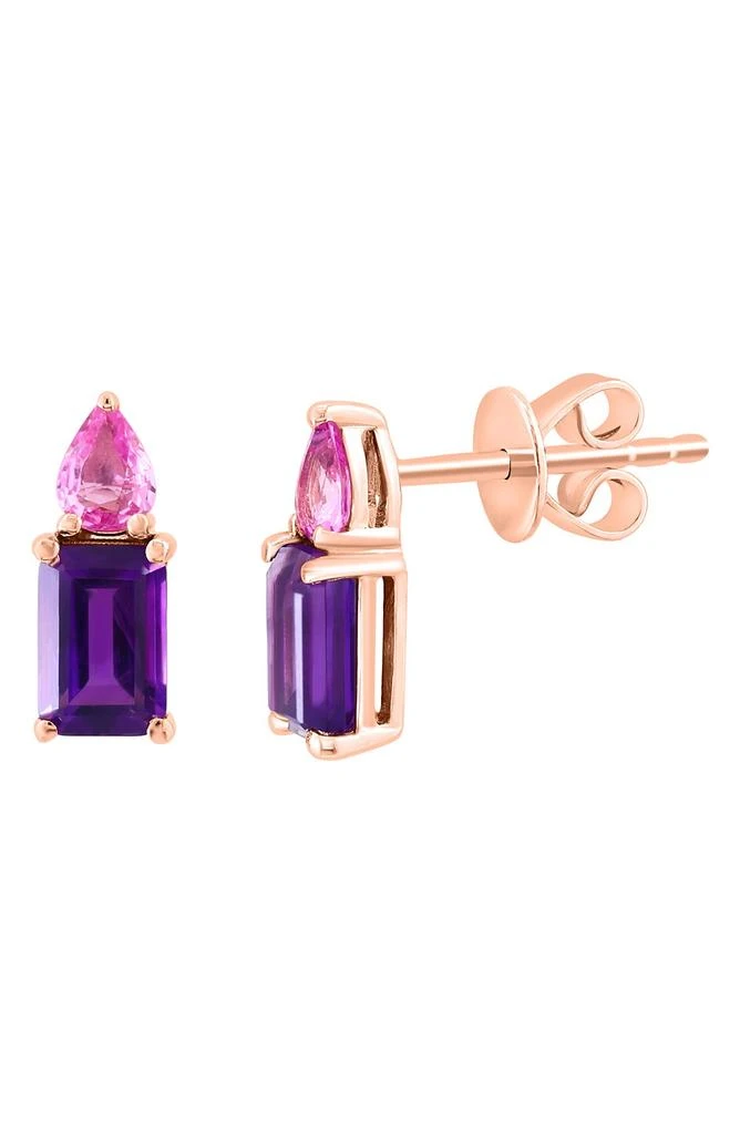 Effy 14K Rose Gold Amethyst & Pink Sapphire Stud Earrings 2