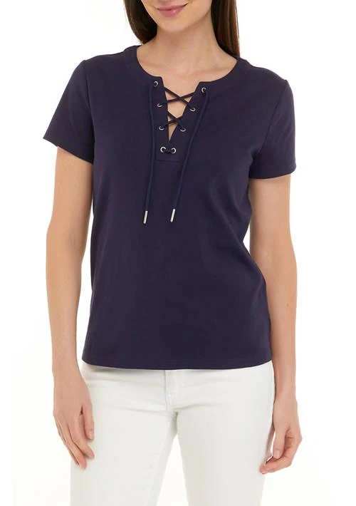 CHAPS Womens Lace Up Solid T Shirt 1